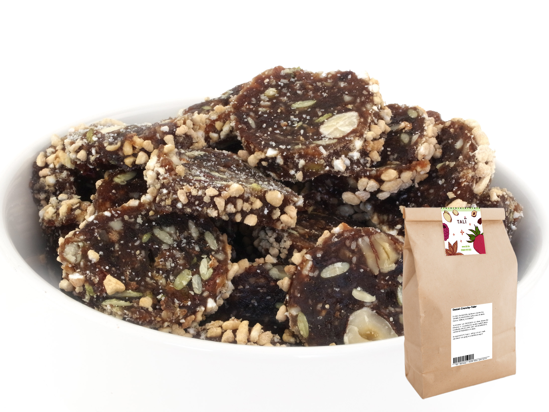 Dattel-Crunchy-Taler Papiertüte